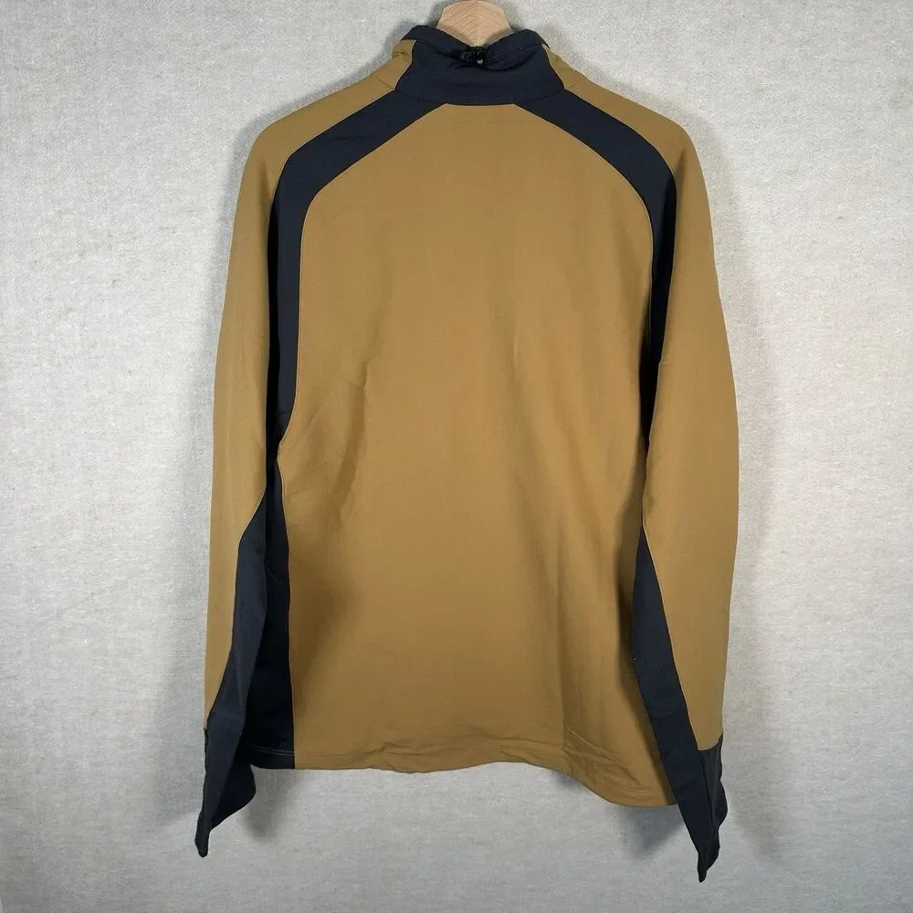 REI Full Zip Jacket Men’s Large Mustard Yellow Brown Grey Sweater Chest Pocket